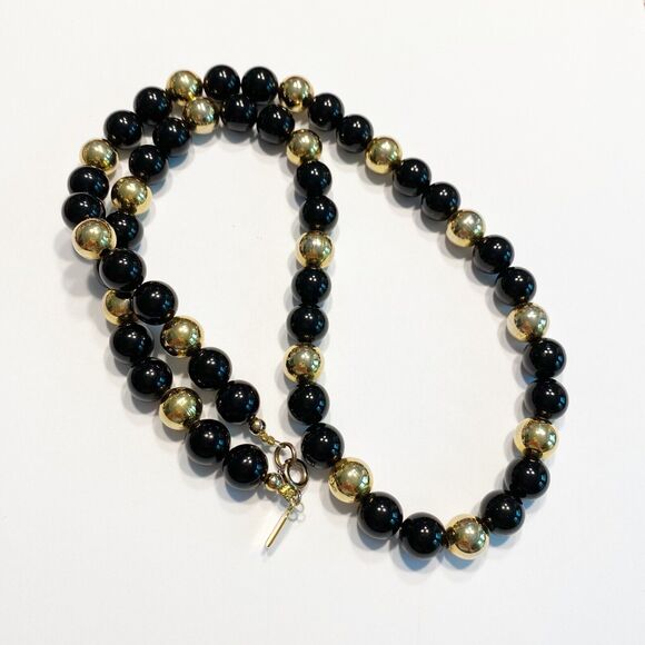 Karla Jordan Vintage Beaded Necklace Black & Gold Classic Career 1980s Boss Lady - Picture 2 of 6